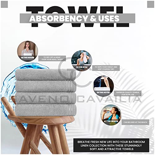 GC GAVENO CAVAILIA Large Towels Bath Sheet, Highly Absorbent Egyptian Cotton Towel Set, 4 Pack Extra Soft Large Bath Towel Silver, Quick Dry Bath Sheets, 450 GSM Washable Towels, 75X135 Cm - Image 6