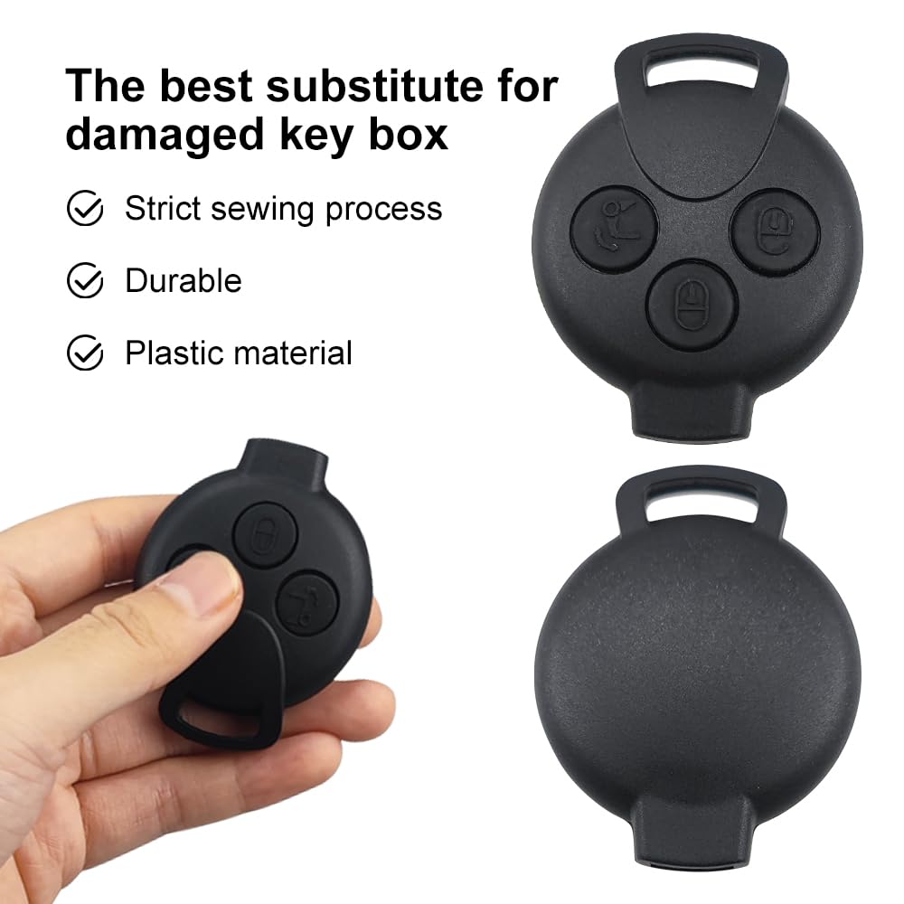 Guscio Chiave Auto Per Smart ForTwo 451/ForFour - 2 Pezzi, 3 Tasti, Nero, Solo Custodia