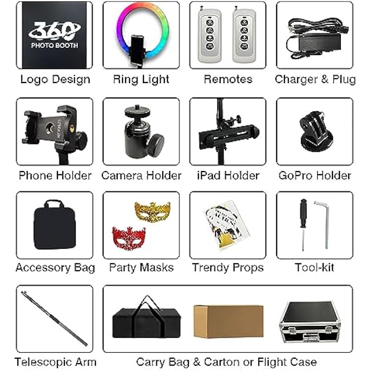 360 Photo Booth Rotating Automatic Machine, 360 Spin Camera Booth with Extendable Stand, for Events Partys Wedding Scene Spin Selfie 360 Video Booth for 10-15 Peoples