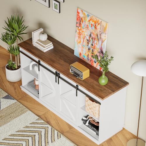 Image of JUMMICO TV Stand for 65 Inch TV, Sliding Barn Doors, White