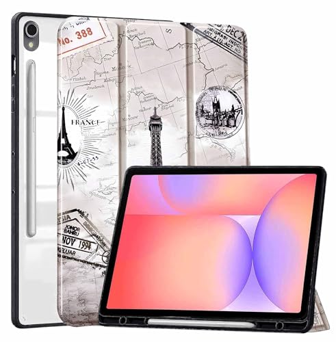 Image of ProElite Cover for Samsung Galaxy Tab S10 Lite 10.9 inch / Tab S9 FE 10.9 inch /Tab S10 FE /Tab S9 11 inch Cover Case, Smart Flip Case Cover with S Pen Holder, Eiffel [Transparent Back]