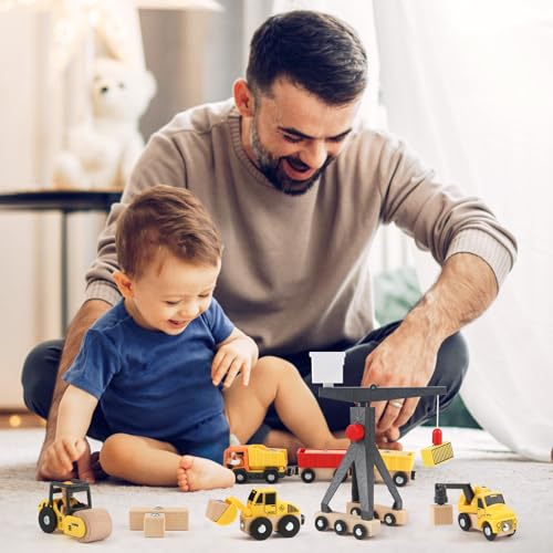 Vanplay Baustellenfahrzeuge Kinder Kran Spielzeug Holzspielzeug Baustelle Spielzeug ab 3 Jahre Junge mit Turmkran Bagger Kranwagen… – Ansicht 5