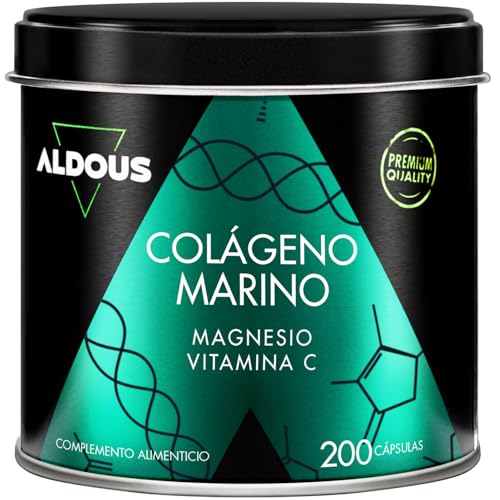 Colágeno Hidrolizado Puro con Magnesio y Vitamina C - 200 Cápsulas - Colágeno Marino Hidrolizado Naticol - Cabello, Piel y Uñas - Huesos y Articulaciones - Colageno con Magnesio - ALDOUS