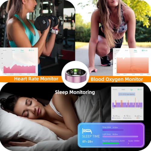 Image of Smart Ring for Women Men, Health Tracker with Heart Rate /Blood Oxygen /Blood Pressure /Sleep Monitoring /Step Counting, IP68 Waterproof Fitness Ring, No App Fees for iPhone & Android (Silver, 10#)