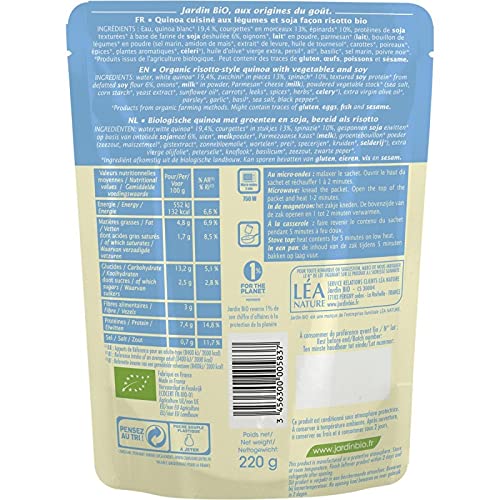 JARDIN BIO - Quinotto Légumes Verts Parmesan Sachet Express 220G - Lot De 4 - Vendu Par Lot