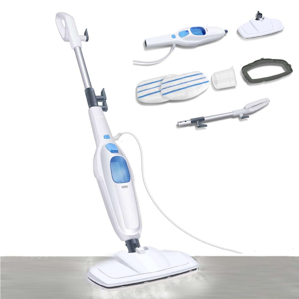 Qimu Electric Steam Mop 1500W Floor Steamers Hot Steam Cleaner Multipurpose Handheld Cleaning Machines Convenient Detachable Fast Heat Up for Cleaning Laminate Hardwood Ceramic Tile Floor Carpet