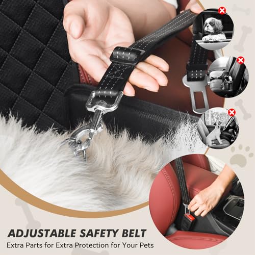 Looxmeer Hunde Autositz Extra Stabiler mit 3 Aufbewahrungstasche, Auto Hundesitz mit Verstärkte Wände und 4 Gurte für Kleine Mittlere Hunde, Wasserdicht Hundeautositz für Rück- und Vordersitz, Schwarz