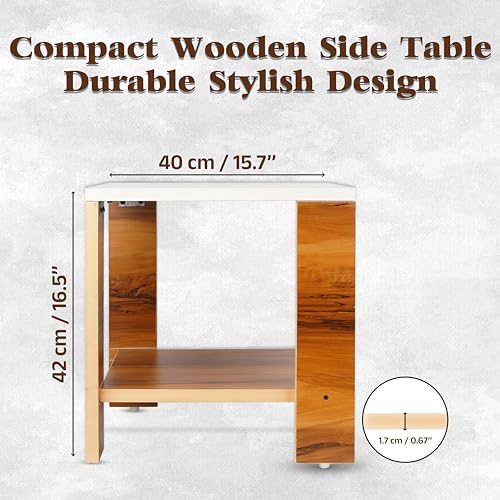Image of SBF Furniture Small Wooden Side Table with Storage Shelf - 40x40 cm End Table Nightstand - Bedside Table for Bedroom, Living Room, Office - Modern, Durable, Easy-to-Clean Furniture