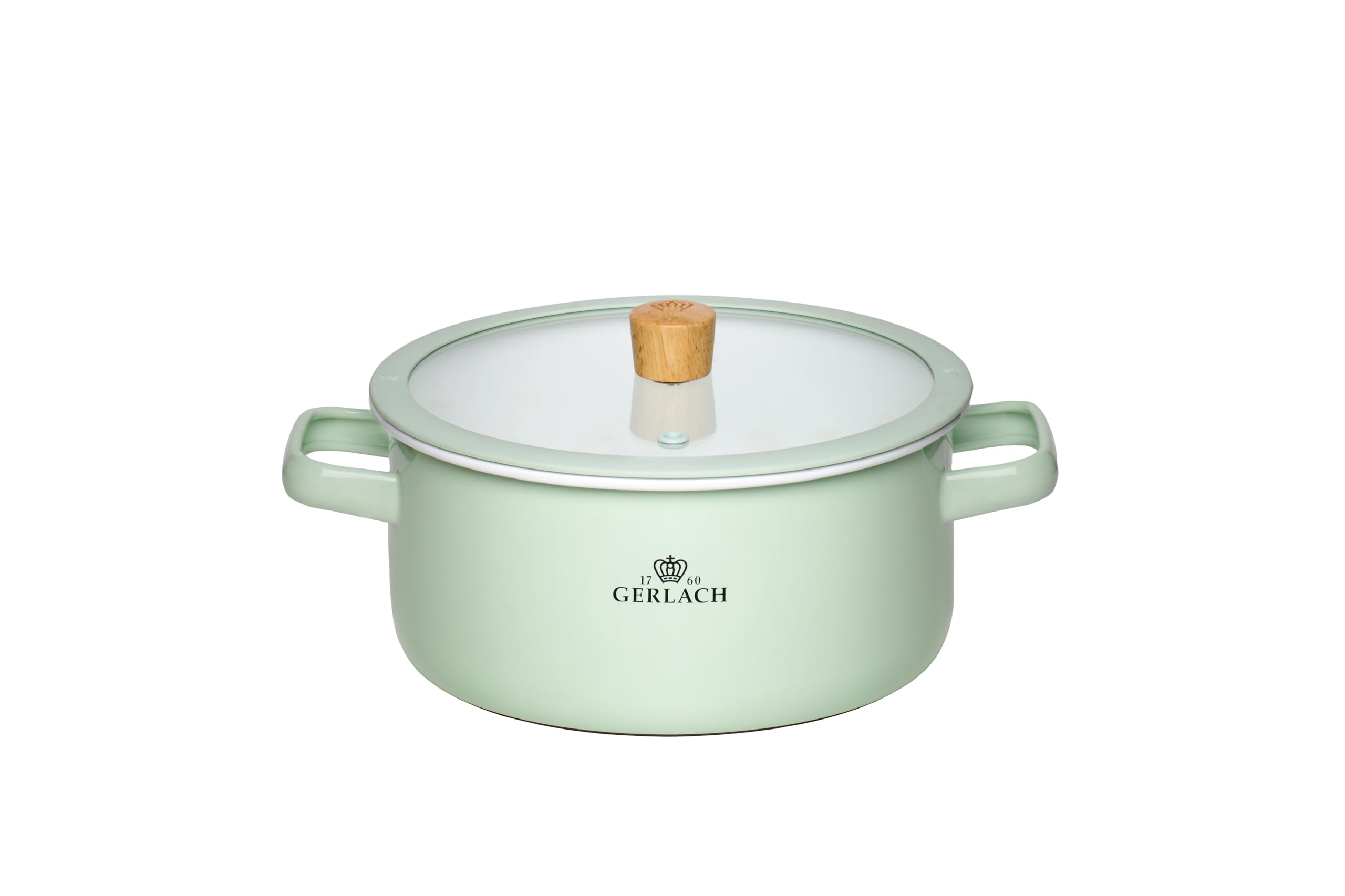 Gerlach Pastel Green Natural Enamel 1760 Saucepan - 20 Cm 3 L Enamel - All Types Of Cookers - Tempered Glass Lid