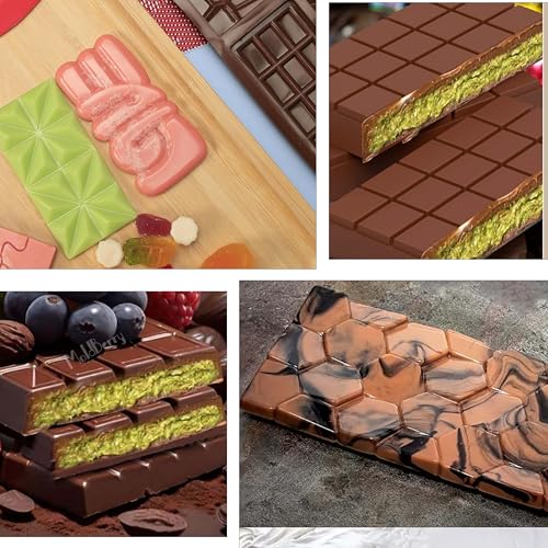 Image of MoldBerry Silicone Chocolate Bar Mould Combo - 6 Cavity Multi Design Chocolate Bar Mold + 9 Cavity Small Kunafa Bar Mold for Homemade Chocolates, Candy, Desserts & Baking (Pack 2)