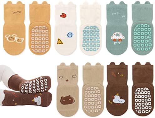 Exemaba Rutschfeste Socken für Baby Mädchen Jungen 5 Paar Kinder Anti Rutsch Socken Sportsocken Stoppersocken