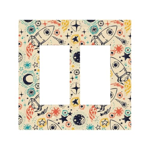 Decorative Rocker Light Switch Cover Plate, 2 Gang Wall Plates Mid-Size 4.9 x 5.0, Rockets Outlet Covers Wall Plate, Polycarbonate Thermoplastic