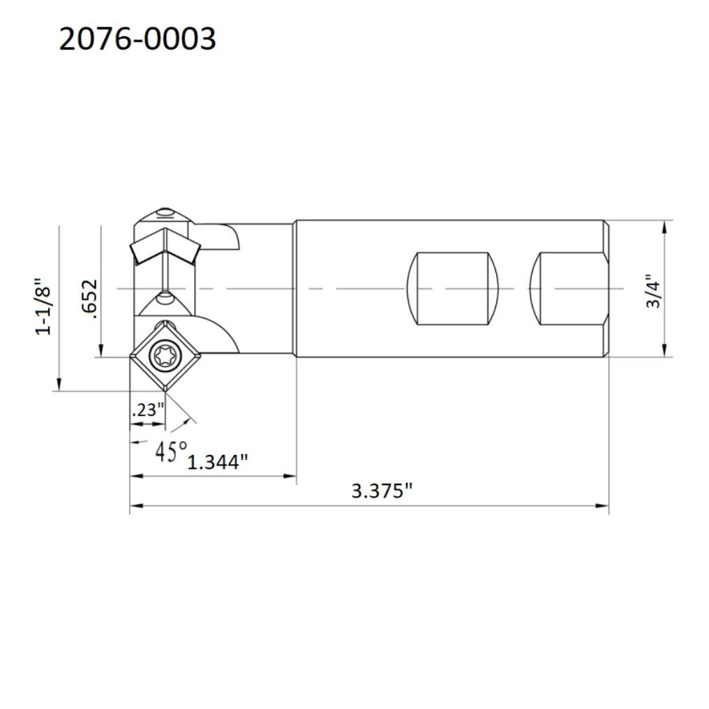 HHIP 2076-0003 45 stopni 2-wkładowy frez końcowy frez do fazowania, średnica cięcia 1-1/8", trzpień 3/4", 9 cm OAL