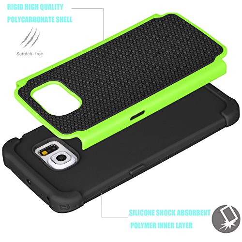 Tekcoo For Galaxy S6 Case, [Tmajor Series] [Green/Black] Shock Absorbing Hybrid Rubber Plastic Impact Defender Rugged Slim Hard Case Cover Shell For Samsung Galaxy S6 S Vi G9200 Gs6 All Carriers #TOP4