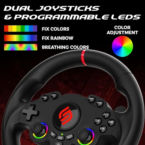 Image of SUBSONIC Superdrive 220RS Racing Wheel Switch 2 /Switch PS4 PC Xbox series | Steering Wheel with Dual Joysticks for GTA 6 & Famring simulator- LED - Vibration - Diameter 22 cm, Rotation 180 - Pedals