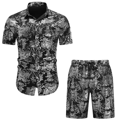 Chemises homme manches courtes 2 pièces casual imprimé paisley Allthemen