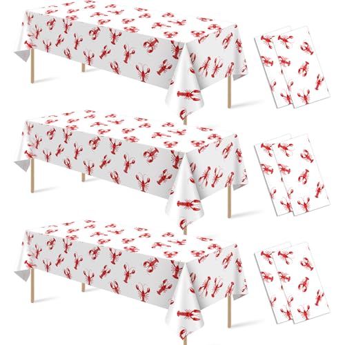 Hauwellter 6 Pack Crawfish Boil Party Tablecloth 108x54 Inch Plastic Disposable Rectangle Lobster Table Cloth for Seafood Boil Party Supplies Crawfish Party Birthday Decoration(White)