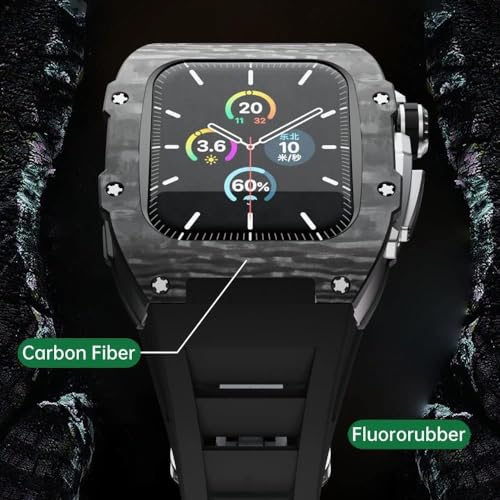 Bracelet caoutchouc fluor Apple Watch 9 8 7 et boîtier carbone