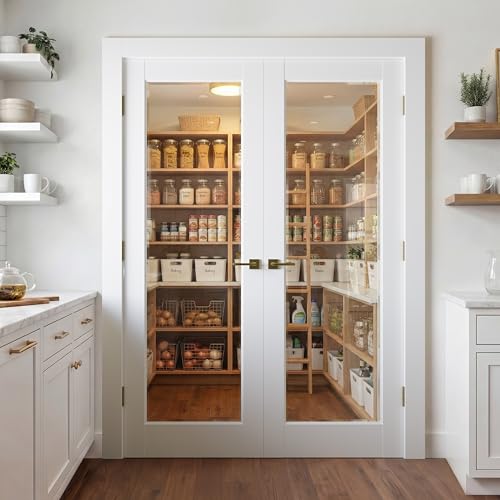 SMARTSTANDARD 56" x 80" Interior Glass Door, Solid Core Clear Glass Pantry Doors, Pre-Assembled Slab Door for Bedroom French Pocket Laundry Bathroom, White Primed, Without Hardware Kit by SMARTSTANDARD - Used condition - US$405.40