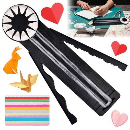 Cortadora De Papel 12 En 1, 360° Giratorio Recortadora Guillotina de Papel, Cortador De Bordes De Papel, Cortador De Papel De Regalo, Recortadora de Bordes Papel de Fotos, ÁLbumes de Recortes (Negro)