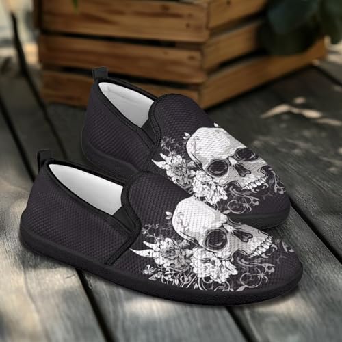 Howilath Gothic Skull Print Flat Mesh Shoes Women Slip on Loafers Casual Breathable Shoes with EVA Sole4