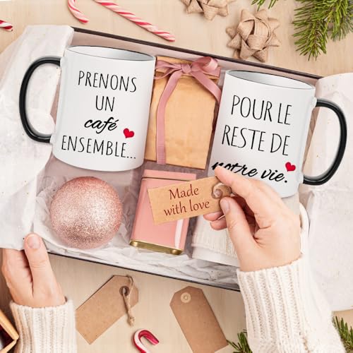 Fatbaby Ensemble de tasses à café 'Prenons un café ensemble pour le reste de nos vies', cadeaux de fiançailles, cadeaux de mariage pour les couples, tasses de mariage pour couples 11OZ – vue 2