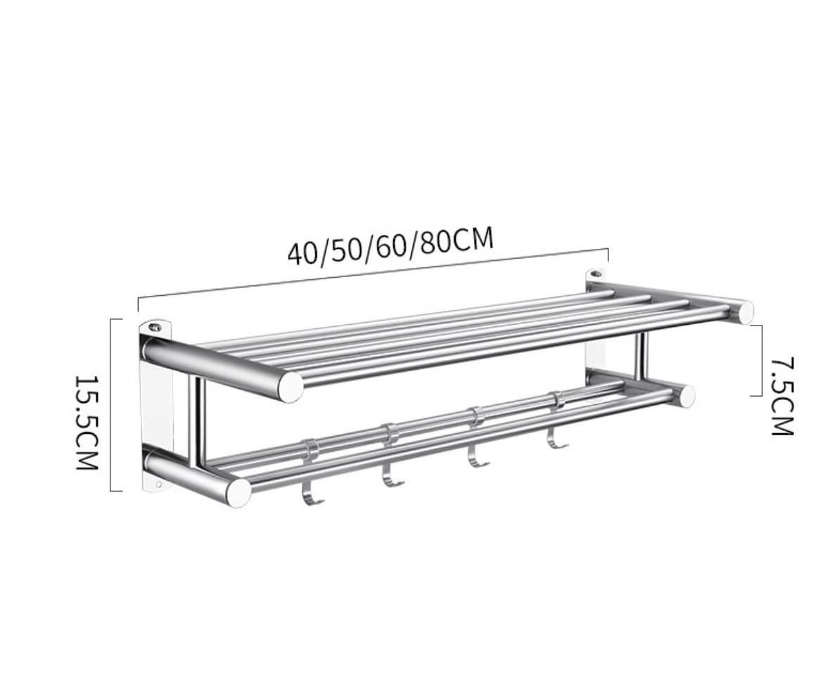 Rack Toallas Toallero De Acero Inoxidable con Gancho, Montado En La Pared, Doble, Estante Baño para El Hogar Accesorios De Baño(40cm)