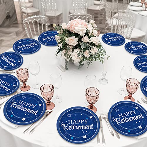 Image of Qyeahkj 48 Pcs Retirement Party Plates Happy Retirement Party Supplies Disposable Paper Dessert Plates Supplies Blue and Silver Lunch Dinner Cake Plates Tableware Decorations for Men Women