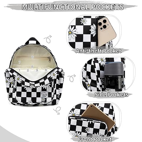 VASCHY Small Backpack for Women, Cute Mini Lightweight Nylon Travel Backpack Purse for Teen Girls Plaid Daisy3