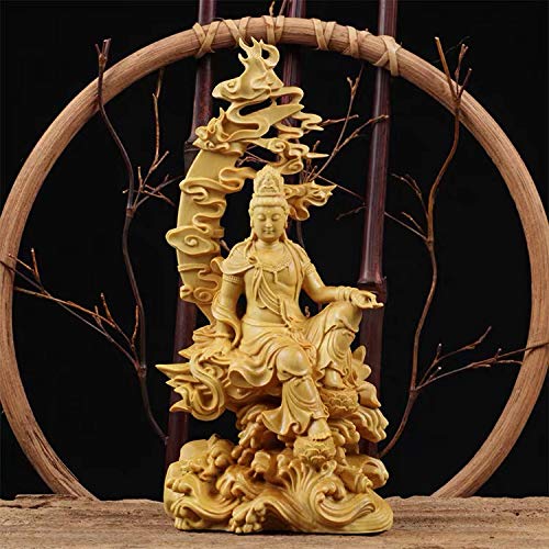 Amazon｜日月観音仏像黄楊木像家リビングに装飾物実木彫刻手作り芸術品