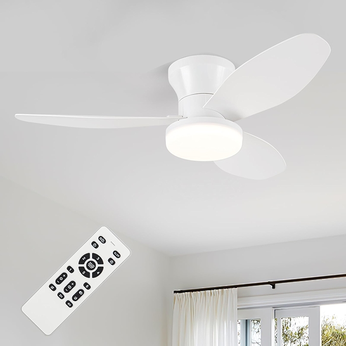 ZOEYON 小白色吸顶风扇带灯 遥控全屋风扇