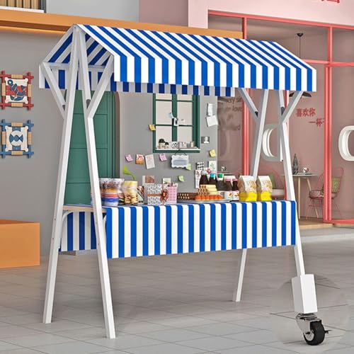carrito de comida callejero Puesto portátil para mercado con ruedas y toldo, Carro comercial móvil para aperitivos, dulces, bebidas y ferias artesanales, Carro plegable de metal con empujador para la