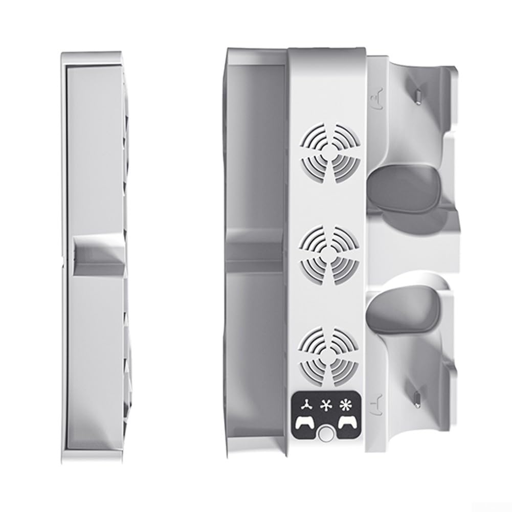 Soporte de refrigeración para consola de juegos para PS5 Pro/Slim, cargador doble con ventilador de 3 velocidades, indicadores LED, diseño delgado blanco