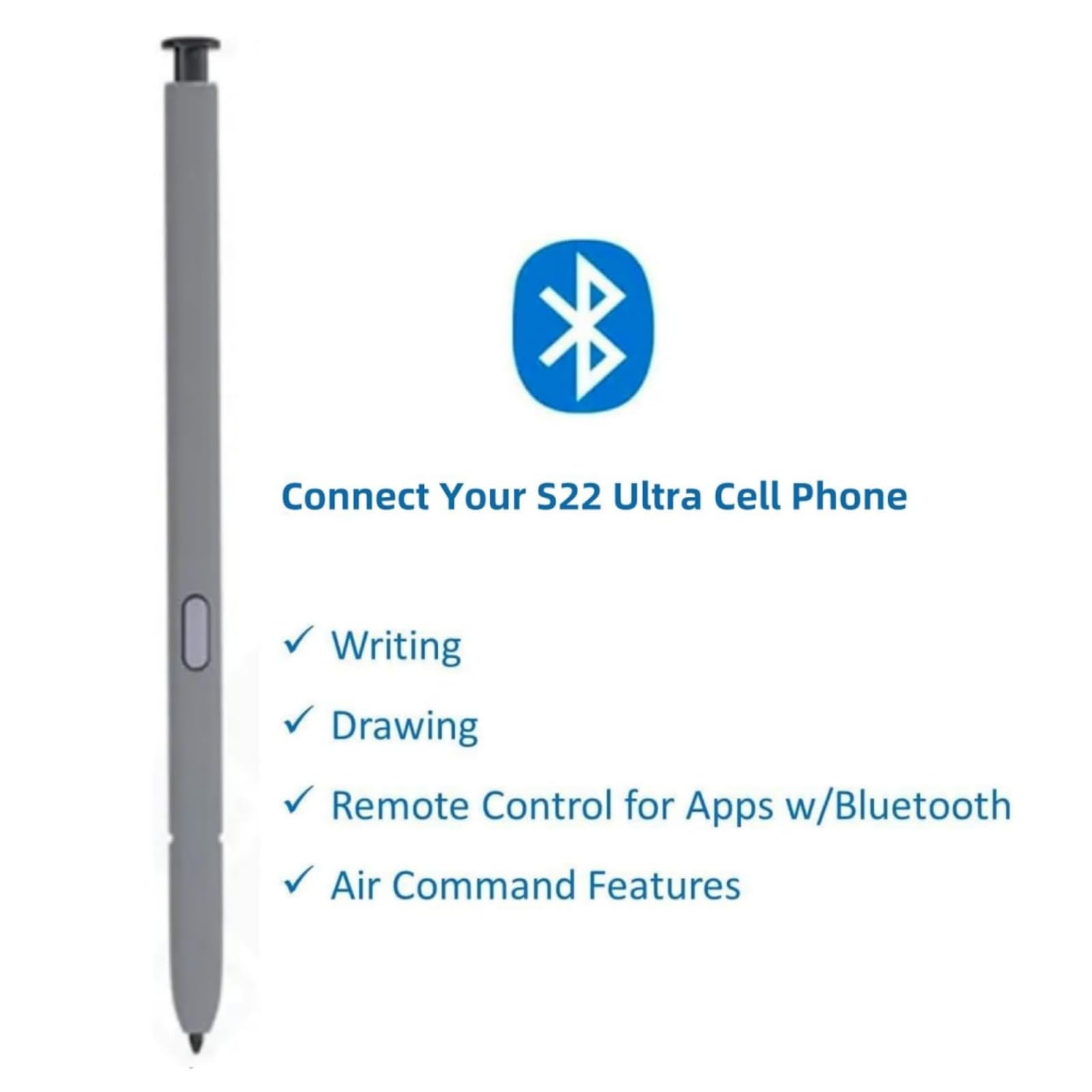 S22 Ultra S Pen (mit Bluetooth) Ersatz Kompatibel Galaxy S22 Ultra 5G, Stylus Pen S22U S Pen + Ersatzspitzen/Federn (Grau)