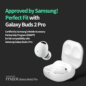 AZLA SednaEarfit MAX لـ Galaxy Buds 2 Pro Phantom Black (S/MS/M)، نصائح Earbud لسماعات الرأس اللاسلكية، نصائح لاستبدال سماعات الأذن لإلغاء الضوضاء، أطراف أذن معتمدة من سامسونج لـ Galaxy Buds 2 Pro
