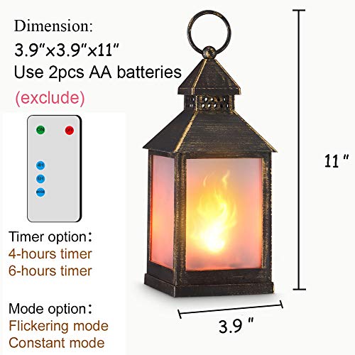 11" Vintage Style Decorative Lantern,Flame Effect Led Lantern,(Golden Brushed Black,4 Hours Timer) Indoor Lanterns Decorative,Outdoor Hanging Lantern,Decorative Lanterns Zkee #TOP1