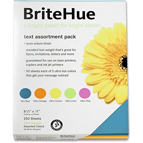 Mohawk BriteHue Vellum Text Assortment Pack 24 lb/60, 8.5 x 11 Inches, 250 Sheets per Pack (50 Sheets Each) (Sold as 1 Pack), Ultra Lemon, Ultra Orange, Ultra Lime, Ultra Pink, Sea Blue (109991)