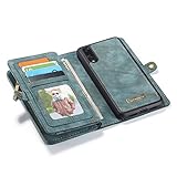Huawei P20 Pro Case,AliceTop Zipper Wallet Card Leather Holster Purse Case Removable Detachable Cover (08-For Huawei P20 Pro, Green)