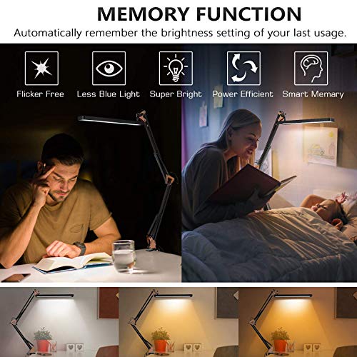 Axuf Led Desk Lamp, Metal Swing Arm Desk Lamp With Clamp, Eye-Caring Architect Desk Light, Dimmable Table Lamp With 3 Color Modes 10 Brightness Levels & Adapter, Memory Function, Rose Gold + Black #TOP3