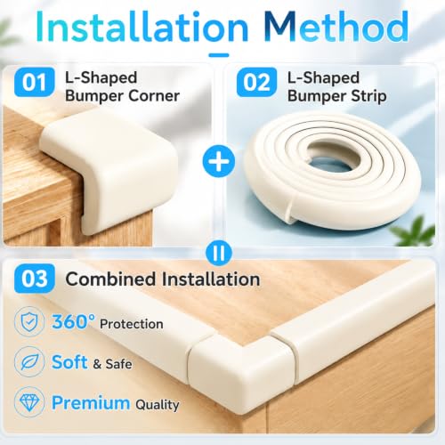 Image of ZOMPAGO Baby Proofing Edge Protector, Begin Foam L-Shape Self-Adhesive Corner Guards, Baby Crib Bumper Pad, Wall & Corner Protector Baby, Foam Corner Protectors for Nursery Kitchen Fireplace Furniture