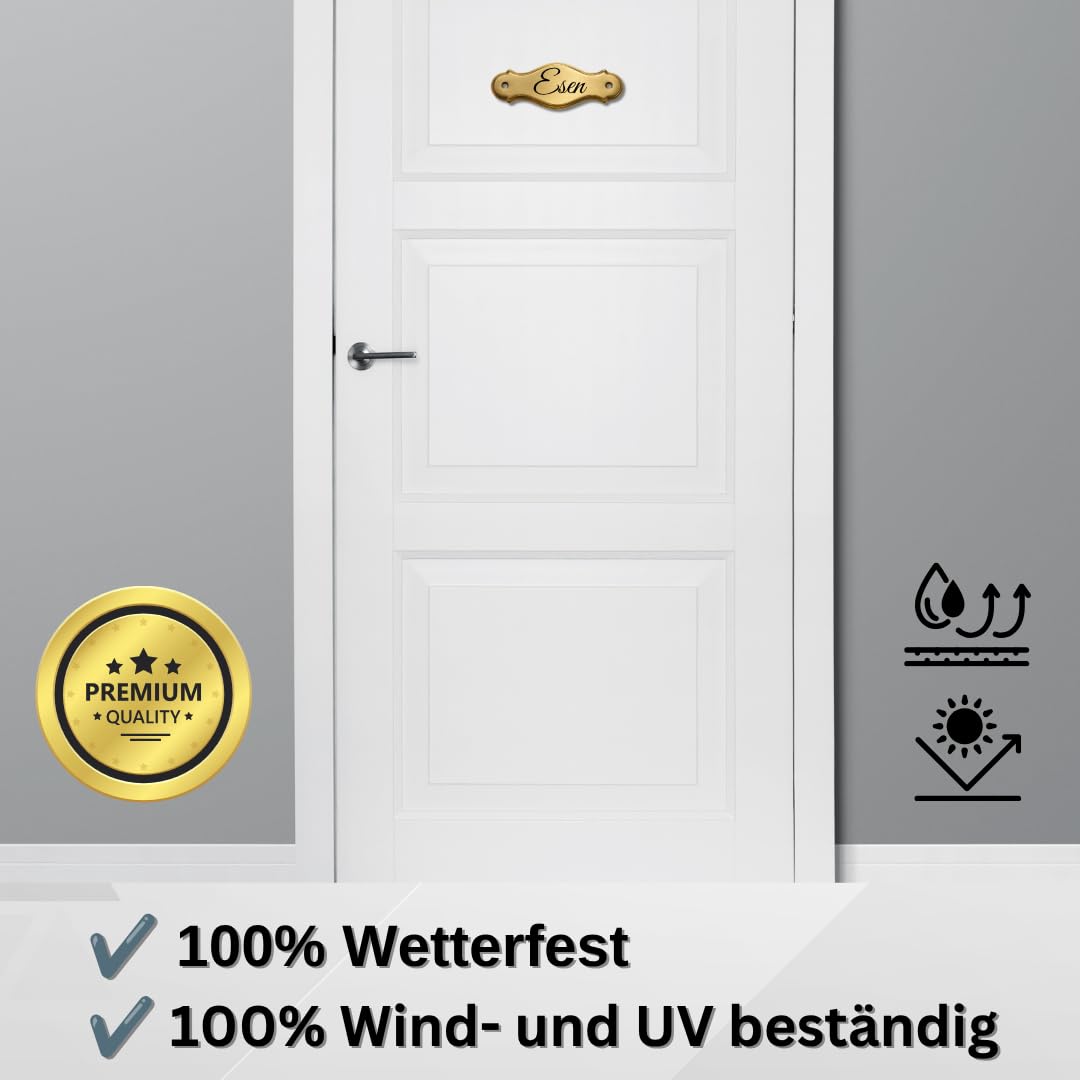 Premium Edel Design Messing Schild personalisiertes Haustür Schild aus Massiv Messing Türschild mit individueller Gravur Limited Edition - L: 13,3 cm, B: 5,1 cm, Ø: 0,5 cm