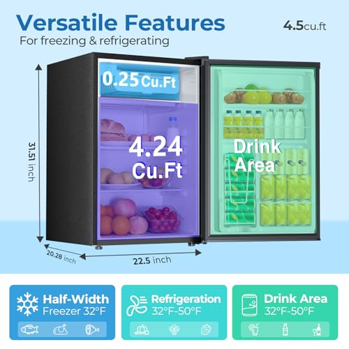 Image of Electactic 4.5 Cu.ft Mini Fridge with Freezer, Compact Refrigerator with Reversible Single Door, Adjustable Thermostat, Low Noise, Energy Efficient for Office, Dorm, Bedroom, Apartment BLACK