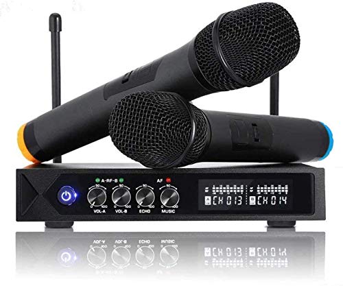 Karaoke Sistema de micrófono inalámbrico Bluetooth 4.1 Mic, LESHP S9 UHF Micrófono inalámbrico de doble canal de mano profesional con pantalla LCD para fiesta familiar, iglesia, metting, canto