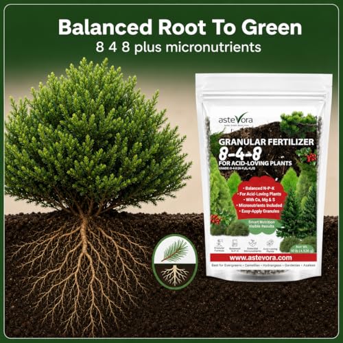 Image of ASTEVORA Evergreen Fertilizer - All-Purpose Granular Plant Food for Outdoor Trees and Shrubs, Azaleas, Magnolias, Pines & Arborvitae - Slow-Release Formula (4 quarts)