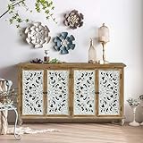 Accent Cabinet with 4 Doors, Farmhouse Sideboard Buffet Cabinet with Storage, Modern Credenza Storage Cabinet with Wood Carved Floral Doors for Living Room, Dining Room, Entryway, Hallway, Kitchen