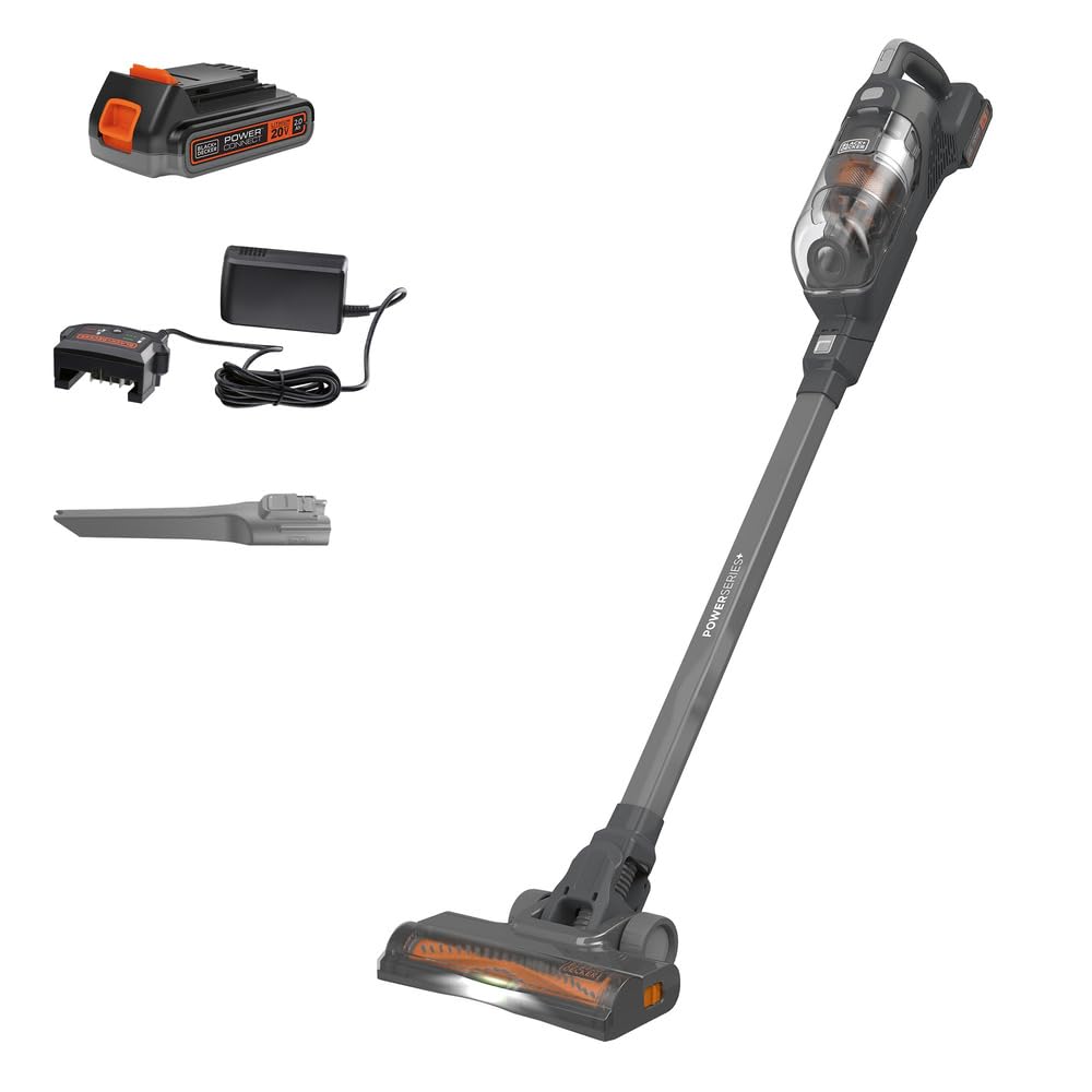 BLACK+DECKER POWERSERIES+ 18V MAX Cordless Stick Vacuum with LED Floor Lights, Lightweight, Removable Battery (BHFEA18D1)