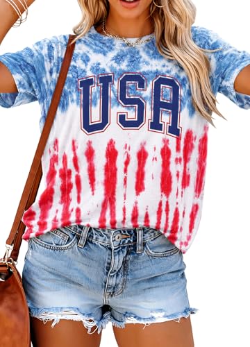 USA Shirt Women 4th of July Patriotic T-Shirt America Flag 250th Birthday Top Casual Tie Dye Graphic Tees