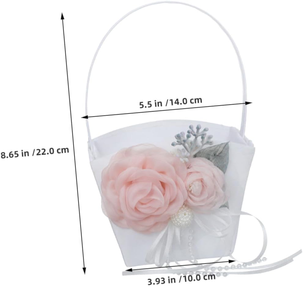 Wedding Flower Girl Basket Small Fabric Handheld Basket with Handle for Petal Storage Bridal Ceremony and Garden Party Supplies