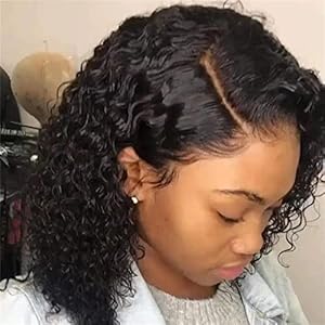 Glueless Wigs Human Hair Pre Plucked Pre Cut 14 IN Short Bob Wigs Lace Front Human Hair Wigs for Black Women Curly Wigs with Baby Hair Pre Plucked Natural Hairline Wigs
