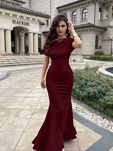 Image of YMDUCH Women's Sleeveless Off Shoulder Long Formal Party Dress | Backless,Stretch,Fitted,Mermaid,One Shoulder,Bodycon,Elegant,Slim,Formal,Solid,Evening,Wedding Guest,Bridesmaid,Maxi